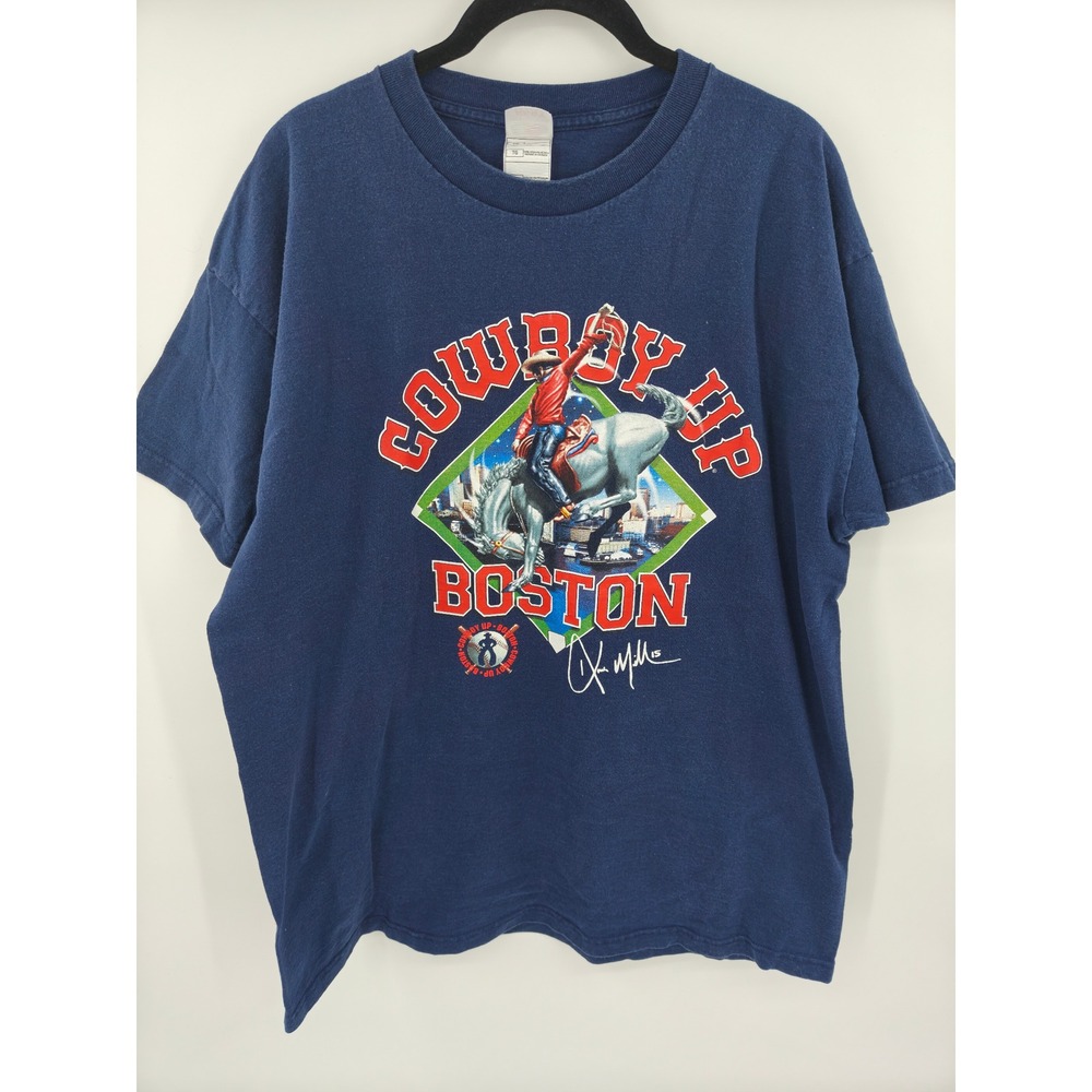 Vintage Fruit of the Loom Cowboy Up Boston Kevin Millar 15 Navy Blue T-Shirt XL
